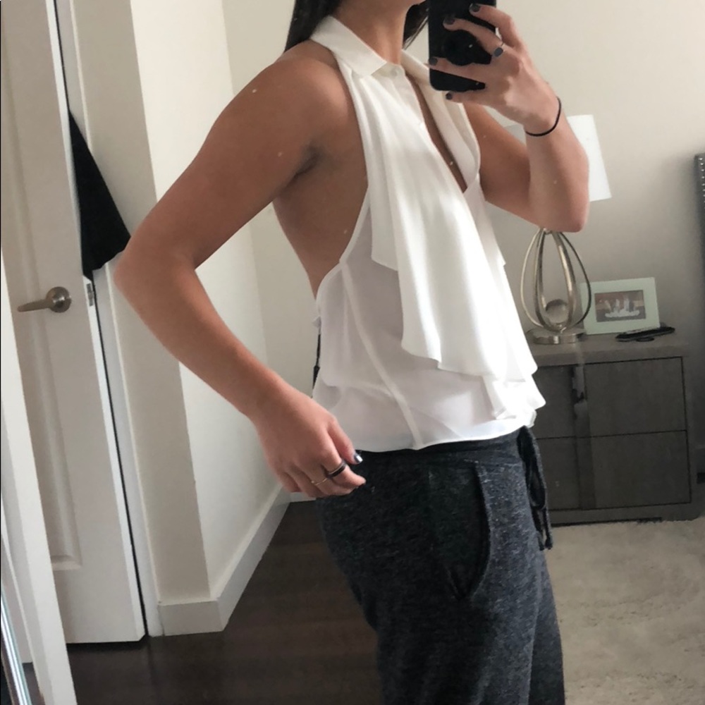 White collar blouse with ruffle - Picture 4 of 6